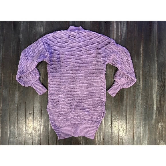 Womens Lavender Purple Mock Neck Oversized Knit Sweater Lantern Sleeve Pullover - Picture 3 of 3